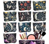 Vercraft 10 Set Gothic Makeup Bag and Mirrors Witch Butterfly Floral Gifts | Celestial Makeup Pouch and Pocket Mirror Feature Moon, Star, Floral and Mystical Botanical Artwork for Gifting Gothic Party