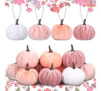 Vercraft 12 Pcs Fall Pumpkin Hanging Ornament 2 Inches Velvet Pumpkins Thanksgiving Tree Decorations Fabric Small Tree Fall Decorations for Farmhouse Harvest Autumn Home Party Decor(Pink and White)