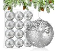 Vercraft 12 Pieces 3 Inch Christmas Ball Ornaments Glitter Sequin Balls Christmas Tree Balls Shatterproof Decorative Xmas Bauble Hanging Set for Xmas Holiday Decor(Silver)