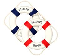 Vercraft 2 Pcs 12" Lifebuoy Wall Hanging Decor Large Life Preserver Ring Decorative Welcome Aboard Mediterranean Style Decoration Nautical Pool Safety Ring for Swim Tube Home Wall Window, Red and Blue