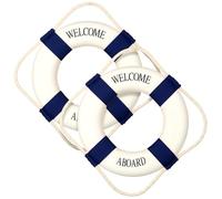 Vercraft 2 Pcs 20" Lifebuoy Wall Hanging Decor Large Life Preserver Ring Decorative Welcome Aboard Mediterranean Style Decoration Nautical Pool Safety Ring for Swim Tube Home Wall Window, Blue