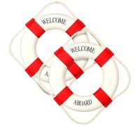 Vercraft 2 Pcs 20" Lifebuoy Wall Hanging Decor Large Life Preserver Ring Decorative Welcome Aboard Mediterranean Style Decoration Nautical Pool Safety Ring for Swim Tube Home Wall Window, Red