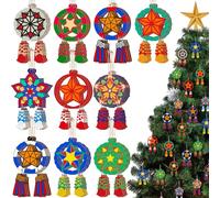 Vercraft 30 Pcs Philippine Christmas Ornaments Wooden Filipino Christmas Tree Decorations Philippine Parol Hanging Ornaments Traditional Capiz Star Wood Pendant Sign for Xmas Gift Tree Home Decor