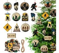 Vercraft 36 Pcs Bigfoot Ornament for Christmas Tree Hanging Double-Sided Printing Wooden Sasquatch Christmas Ornament Xmas Gifts Tree Home Decoration for Big Foot Lover Women Men