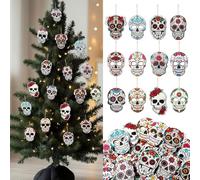 Vercraft 36 Pcs Day of The Dead Wooden Ornaments Novelty Sugar Skulls Wood Hanging Decoration Double-Sided Printing Mexican Dia De Los Muertos Decor Halloween Skeleton Head Decor for Tree Party Favor