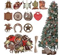 Vercraft 36 Pcs Western Cowboy Ornaments for Christmas Tree Hanging Double-Sided Printing Wooden Xmas Decor Cowboy Hat Cactus Horseshoe Boots Ornaments for West Theme Decorations