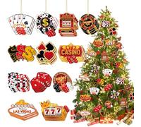 Vercraft 36 Pieces Las Vegas Christmas Ornament Casino Wooden Sign Christmas Tree Hanging Ornament Slot Machine Xmas for Las Vegas Casino Lovers Souvenirs and Gifts