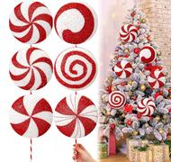 Vercraft 6 Pcs 15.75'' Large Candy Christmas Decorations Giant Lollipop Candy Decorations with Sticks Red and White Peppermint Xmas Ornaments