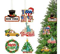 Vercraft 6 Pcs New York City Christmas Tree Hanging Ornament Statue of Liberty Keepsake Wreath I Lover New York Themed Metal Hanging Decorations with Rope for Xmas Decorations