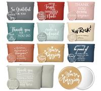 Vercraft 60 Pcs Employee Appreciation Gifts Inspirational Canvas Makeup Bags Compact Mirrors Bulk Cosmetic Bags Round Portable Mirror Thank You Gifts for Women (Praise)