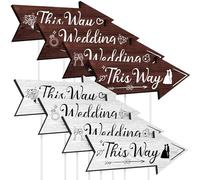 Vercraft 8 Pcs Wedding Directional Road Signs 5.7 x 6.7 Inch Wooden Arrow Sign with Stakes Double Sided Printing Wedding This Way Sign Waterproof Outdoor Lawn Decorations for Ceremony Reception Road