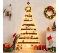 Vercraft Cat Proof Wall Christmas Tree with Light Hanging Mounted Wood Christmas Trees Wall Hanging Xmas Decor with Hooks Wooden Flat for Xmas Holiday Decoration Cat Home Indoor Office Party Supply
