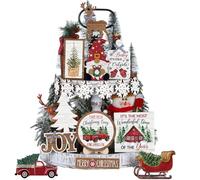 Vercraft Fall Halloween Christmas Tiered Tray Decor, Rustic Style | Xmas Tiered Tray Decorations Set Gnome Elk Snowflake Truck Wooden Signs Farmhouse Table Decorations for Home Tabletop Shelf