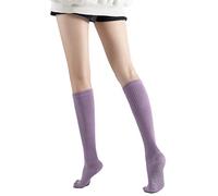 Verdancy Yoga Pilates Toe Socks with Grips for Women Non Slip Compression Cushioned Knee High Over the Calf Socks, Purple, One size