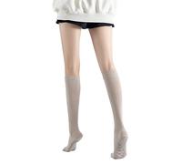 Verdancy Yoga Pilates Toe Socks with Grips for Women Non Slip Compression Cushioned Knee High Over the Calf Socks, Khaki, One size