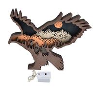 Verdant Touch Animal Wood Carving Decorations Wood Carving Animal Craft 3D Multi Layer Carved Wooden Eagle with LED Light for Christmas Thanksgiving Gifts