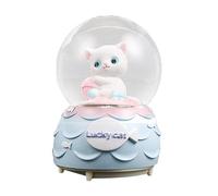 Verdant Touch Resin Crystal Snowballwith Base Snow Globe Resin Cat Crystal Snowball Home Ornament Decoration with Battery Operated Glittering Light and Music White Cat