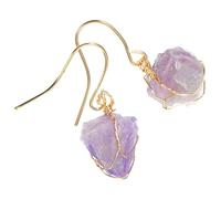 VERDANVERSE 1 Pair Natural Amethyst Crystal Earrings Irregular Rough Stone Ear Pendants Handmade Wire Wrapped Fashion Trendy Ear Accessories for Women