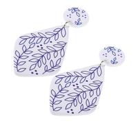 VERDANVERSE 1 Pair Vintage Blue and White Chinese Porcelain Earrings Retro Acrylic Jewelry for Women Elegant Geometric Design for Everyday Wear and Special Occasions
