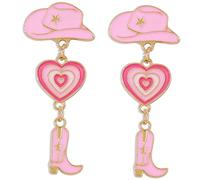 VERDANVERSE 1pair Cowgirl Dangle Earrings Modern Pink Cowboy Boot Hat Love Heart Drop Earrings for Women Fun and Creative Jewelry for Daily Wear Parties and Special Occasions