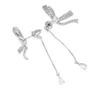 VERDANVERSE 1pair Elegant Silver Bow Rhinestone Tassel Earrings for Women Sparkling Crystal Bowknot Drop Jewelry for Bridal and Special Occasions Chandelier Design