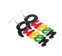 VERDANVERSE 1Pair Queen Letter Wood Drop Earrings for Women Unique African Inspired Design Lightweight Charming for Parties Banquets and Everyday Wear