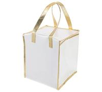 VERDANVERSE 1pc Insulated Food Storage Bag with Handle Portable Thermal Cake Packing Bag for Picnic Food Insulation Height White with Gold Edge