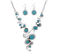 VERDANVERSE 1Set Bohemian Style Retro Turquoise Necklace and Earrings for Women Fashionable Accessories for Beach Parties Weddings and Daily Wear for Every Occasion