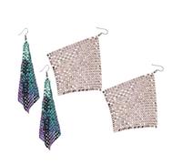 VERDANVERSE 2 Pair Lightweight Rectangle Tassel Dangle Earrings for Women Long Drop Sequin Statement Jewelry Metal Geometric Design Comfortable Aluminum Versatile for Parties and Casual Wear