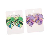 VERDANVERSE 2 Pairs Colorful Monstera Leaf Earrings for Women Lightweight Metal Dangling Jewelry Elegant Birthday Anniversary Valentines Day Purple and Green Leaves