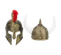 VERDANVERSE 2 Pcs Viking Helmet and Roman Helmet Set and Brown Horned Viking Hat Adult Men and Women Costume Accessories for Medieval Cosplay and Festival Party