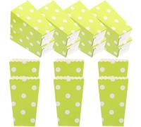VERDANVERSE 24Pcs Popcorn Boxes and French Fries Serving Containers with Green Polka Dot Design, Paper Snack Holders for Birthday Parties and Movie Night Supplies