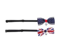 VERDANVERSE 2pcs Adjustable Bow Tie Dog Collar Set with Union Jack Navy Star Patterns, Soft S Size Pet Neck Decor for Puppies and Cats, Festival Costume Accessory