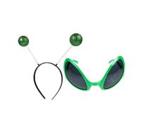 VERDANVERSE 2pcs Alien Antenna Headband and Green Martian Glasses Set, Cosplay Hair Accessories for Halloween Party, Space Headwear Prop for Adults and Boys and Girls, Costume Accessory