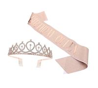 VERDANVERSE 2pcs Birthday Crown and Etiquette Sash for Women Creative Party Accessories for Celebrations Includes Elastic Crown and Printed Sash for Birthday Parties and Special Occasions
