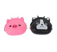 VERDANVERSE 2pcs Cartoon Silicone Change Purse Key Bag Set with Black White Dog and Pink Pig Designs, Compact Coin Organizer for Women’s Accessories and Everyday Use