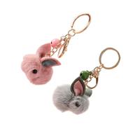 VERDANVERSE 2pcs Cartoon Wool Felt Bunny Key Chain Keyring Cute Rabbit Pendant for Women Pink and Green Animal Key Holder Accessory