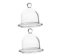 VERDANVERSE 2Pcs Clear Glass Cake Plate with Dome Cover Elegant Transparent Dessert Stand for Weddings Birthdays Parties Reusable Easy Clean Cake Display with Base Versatile Mini Cupcake