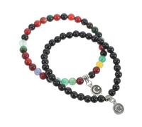 VERDANVERSE 2pcs Delicate Beads Agate Prayer Bracelet with Elastic String for Tasbih Islamic Worship Ramadan Eid and Daily Wear Prayer Bracelet (black Floral)