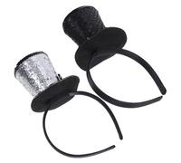 VERDANVERSE 2PCS Festive Sequin Mini Top Hat Headbands with Bowknot Comfortable Elastic Hairbands for Mardi Gras Halloween Valentines Day Party Supplies and Costume Accessories