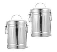 VERDANVERSE 2pcs Galvanized Ashtray with Lid Portable Vintage Metal Desktop Cigarette Ash Container Odor-locking Compact Trash Can for Home Office Tabletop Use