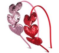 VERDANVERSE 2Pcs Glitter Love Heart Headbands for, Sequin Valentines Day Party Hair Accessories, Sparkly Red and Pink Hairbands for Teen