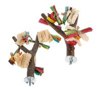 VERDANVERSE 2PCS Natural Wood Parrot Stand Perch with Loofah and Bark Pieces, Forked Bird Branch Platform for Macaw Conure Cockatiel Parakeet, Pet Bird Play Stand for Cage Playground