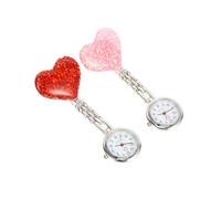 VERDANVERSE 2Pcs Nurse Hanging Watches with Lovely Heart Design Portable Chest Clip Fob Watches for Doctors and Nurses Stylish Medical Pocket in Pink and Red