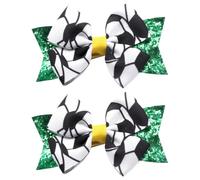 VERDANVERSE 2pcs Soccer Bow Hair Clips, Cute Sports Theme Hair Accessories Made of Polyester and Glitter, Not Easy to Fade or Deform, for Graduations and Engagements