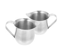 VERDANVERSE 2pcs Stainless Steel Small Milk Frothing Pitcher Espresso Frother Cups Portable Coffee Creamer Container Lightweight for Camping and Travel