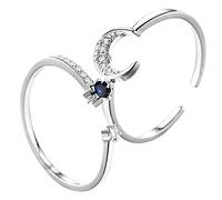 VERDANVERSE 2Pcs Women Adjustable Open Rings Set Creative Blue Star Moon Statement Finger Ring Jewelry for Daily Wear Parties and Special Occasions