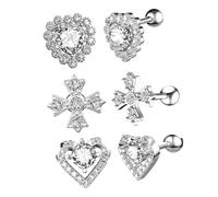 VERDANVERSE 3 Pairs Zircon Ear Bone Nails Earrings Stylish Piercing Ear Jewelry Lightweight Anti-rust Studs for Women Birthday Party