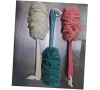 VERDANVERSE 3Pc Long Handle Bath Flower Scrubber Soft Exfoliating Shower Mesh Gauze Body Brush for Men and Women with Hanging String Beige Pink Blue Bath Sponge Towels