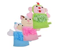 VERDANVERSE 3pcs Baby Bath Mitts for Infant and Baby with Skin-Friendly Pe Mesh and Sponge Material, Safe and Portable Body Scrubber Gloves Featuring Adorable Cartoon Animals, for Bathroom